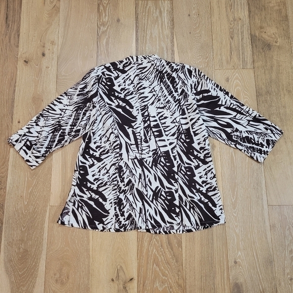 Laura Ashley 100% linen 3/4 sleeve brown/white abstract print tunic size LP - Picture 3 of 6